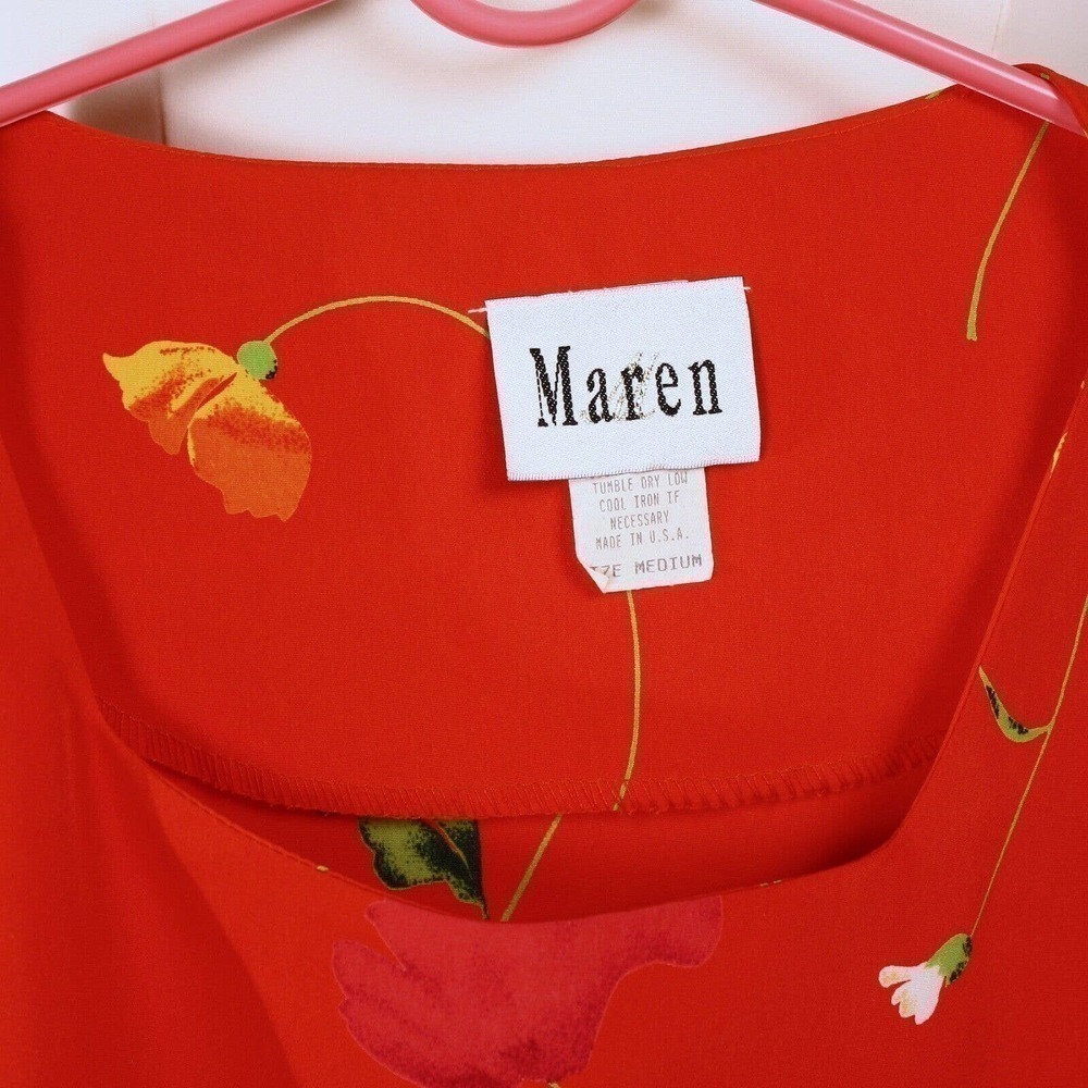 Vintage Maren Blouse Top Colorful Flowers on Red Size Medium B40 W40 - Hey Viv - Picture 6 of 7